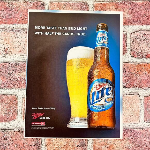 2005 Miller Lite Beer Ad More Taste Half Carbs Pint Bottle Y2K Print Ephemera - Picture 1 of 8